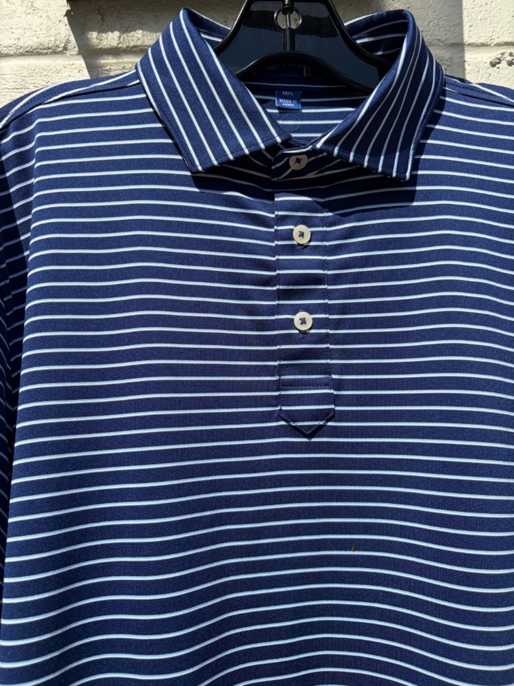 Stitch polo short sleeve shirt Bleeker Stripe M/L Navy Blue